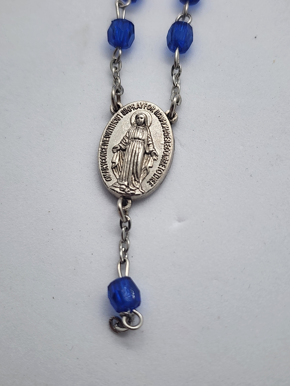 Vintage Cobalt Blue Glass Rosary – Miraculous Medal Centerpiece